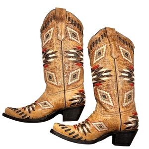 NWOB Corral Antique Saddle Aztec Pattern Boots Sz-5